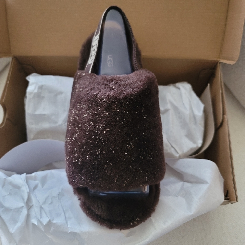 UGG Women's Fluff Yeah Sparkle, Burnt Cedar,‎ Size 7 -New in Box - Picture 12 of 16